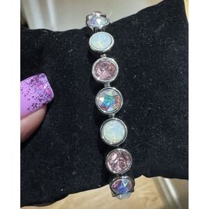Touchstone Crystal Pale Sunset Ice Bracelet AB Rose Opal‎ 7 1/4" Rhodium Plated